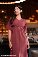 Tendenza V Neck Kimono Sleeve Midi Dress