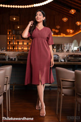 Tendenza V Neck Kimono Sleeve Midi Dress
