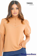 Tendenza Lace Detailed Puff-Sleeve Top