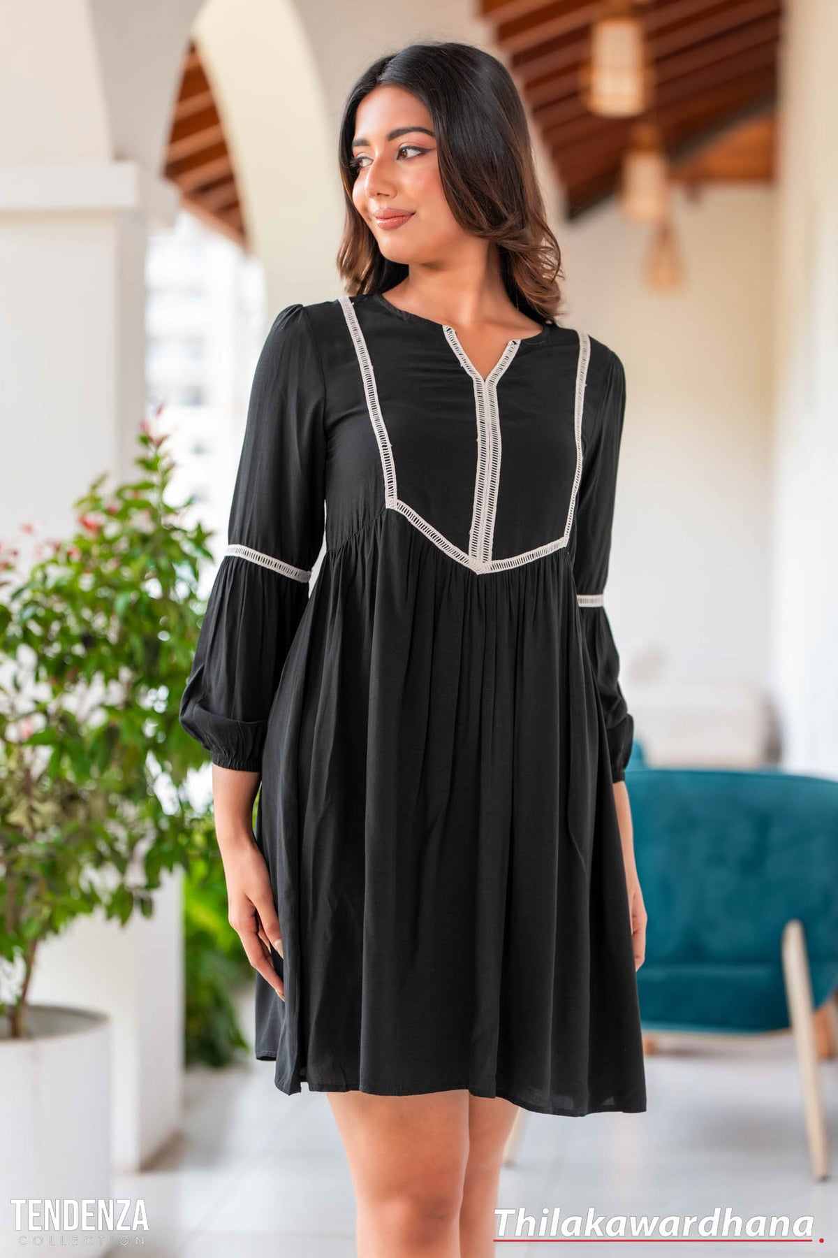 Tendenza Puff Sleeve Boho Tunic Dress