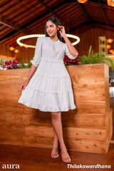 Aura Frill Detailed Polka Dot Printed Top