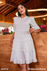 Aura Frill Detailed Polka Dot Printed Top