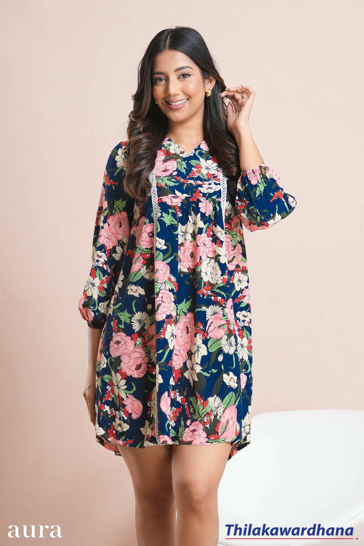 Aura Lace Inserted Printed Dress