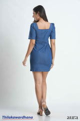 Aura Denim Charm Square Neck Dress