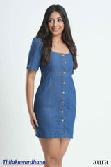 Aura Denim Charm Square Neck Dress