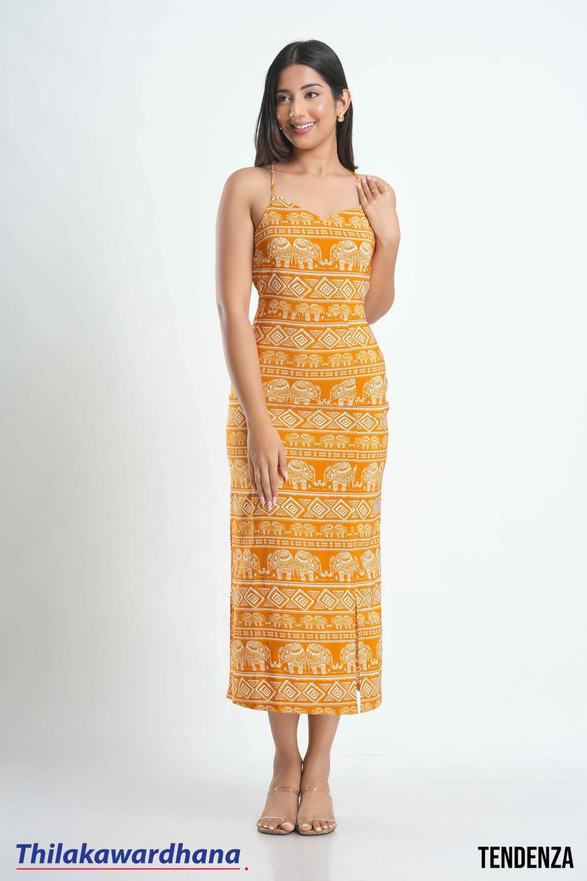 Tendenza Strappy Printed Split Maxi Dress