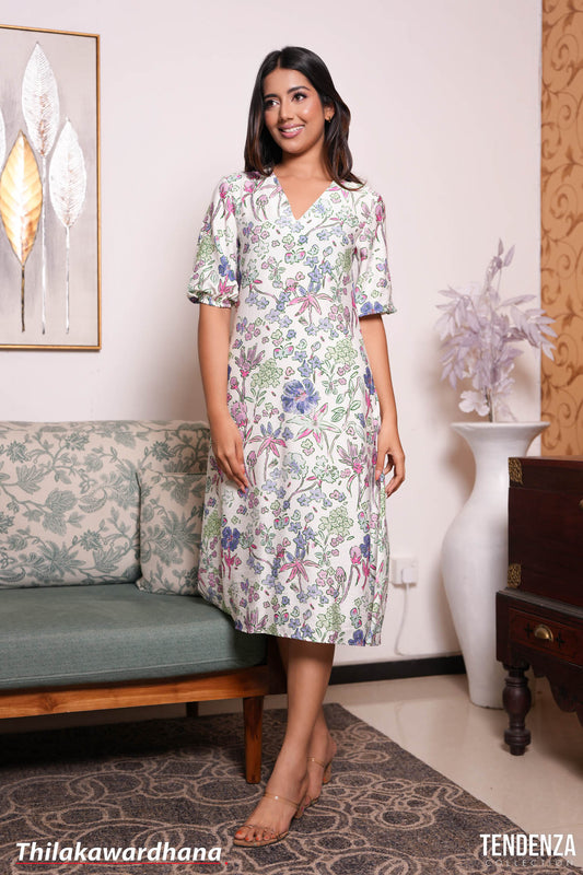 Tendenza Vintage Garden Crinkle Floral Midi Dress