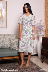 Tendenza Vintage Garden Crinkle Floral Midi Dress