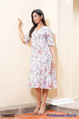 Tendenza Vintage Garden Crinkle Floral Midi Dress