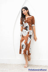 Tendenza Puff Sleeve Front Ruched Maxi Dress
