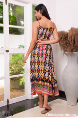 Tendenza V Neck Puff Sleeve Midi Dress