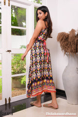 Tendenza V Neck Puff Sleeve Midi Dress