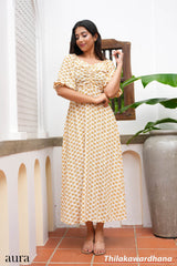 Aura Floral Printed Puff Sleeve Maxi Dress