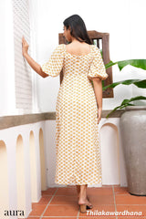 Aura Floral Printed Puff Sleeve Maxi Dress