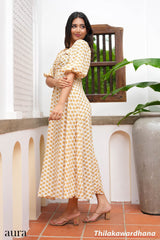Aura Floral Printed Puff Sleeve Maxi Dress