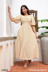 Aura Floral Printed Puff Sleeve Maxi Dress