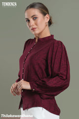 Tendenza Emerald Maroon Floral Puff Sleeve Blouse