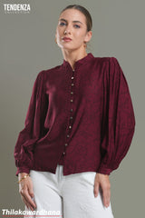 Tendenza Emerald Maroon Floral Puff Sleeve Blouse