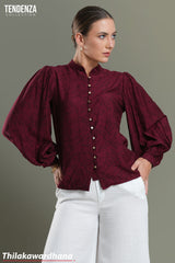 Tendenza Emerald Maroon Floral Puff Sleeve Blouse