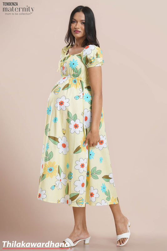 Tendenza Puff Sleeve Petal Midi Maternity Dress