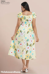 Tendenza Puff Sleeve Petal Midi Maternity Dress