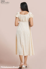 Tendenza Puff Sleeve Petel Midi Maternity Dress