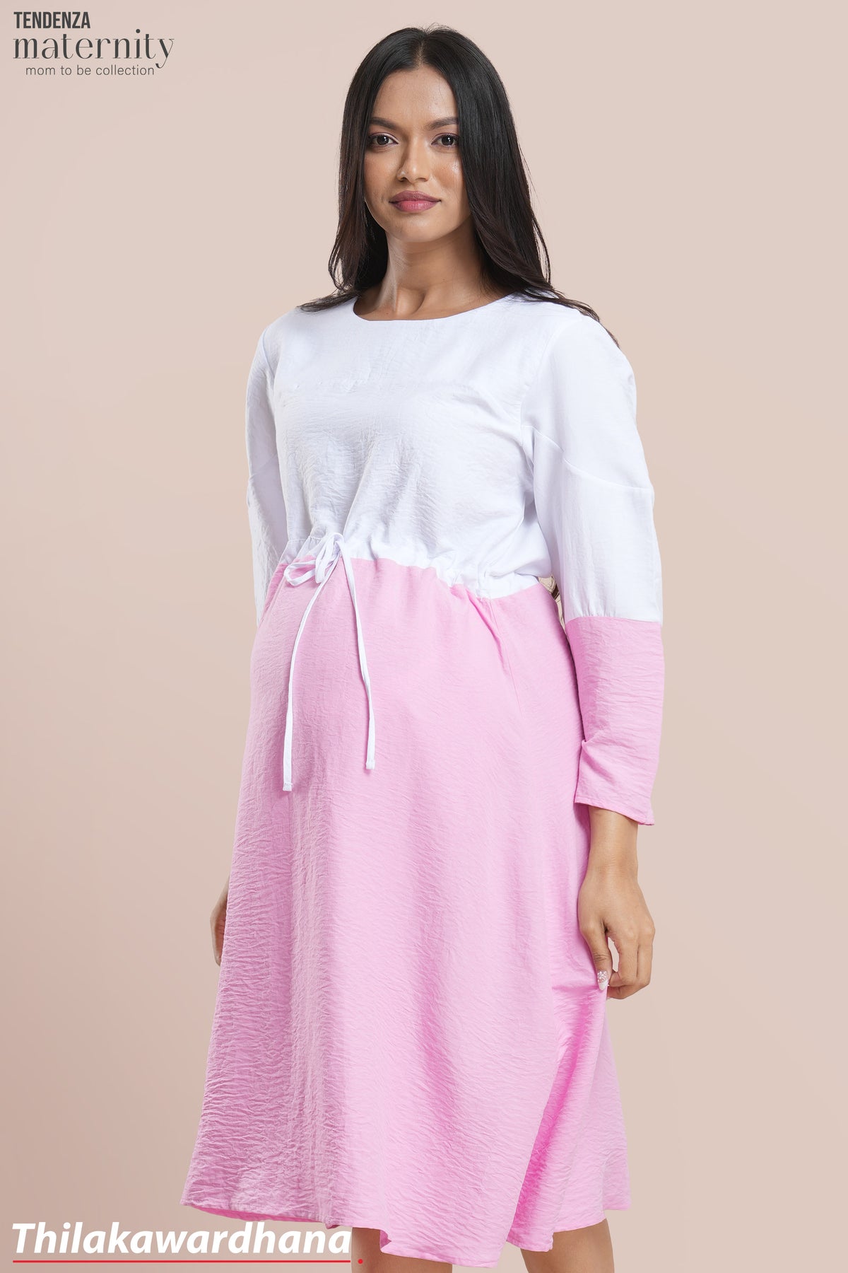 Tendenza Color Block Lace Up Maternity Dress