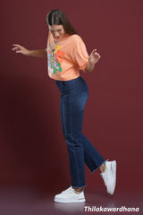 Raw Hem Dark Washed Straight Jean