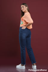 Raw Hem Dark Washed Straight Jean