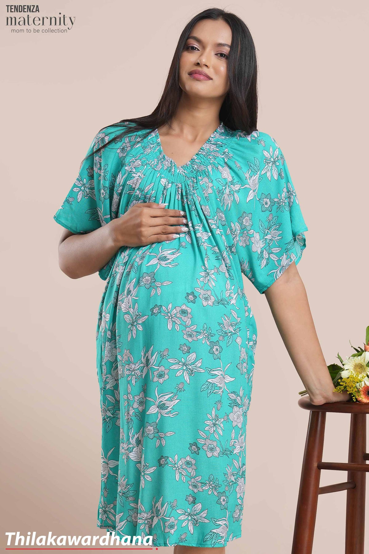 Tendenza Shoulder Smocked Maternity Dress