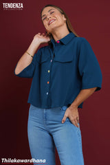 Tendenza Rainbow Button Oversized Crop Top