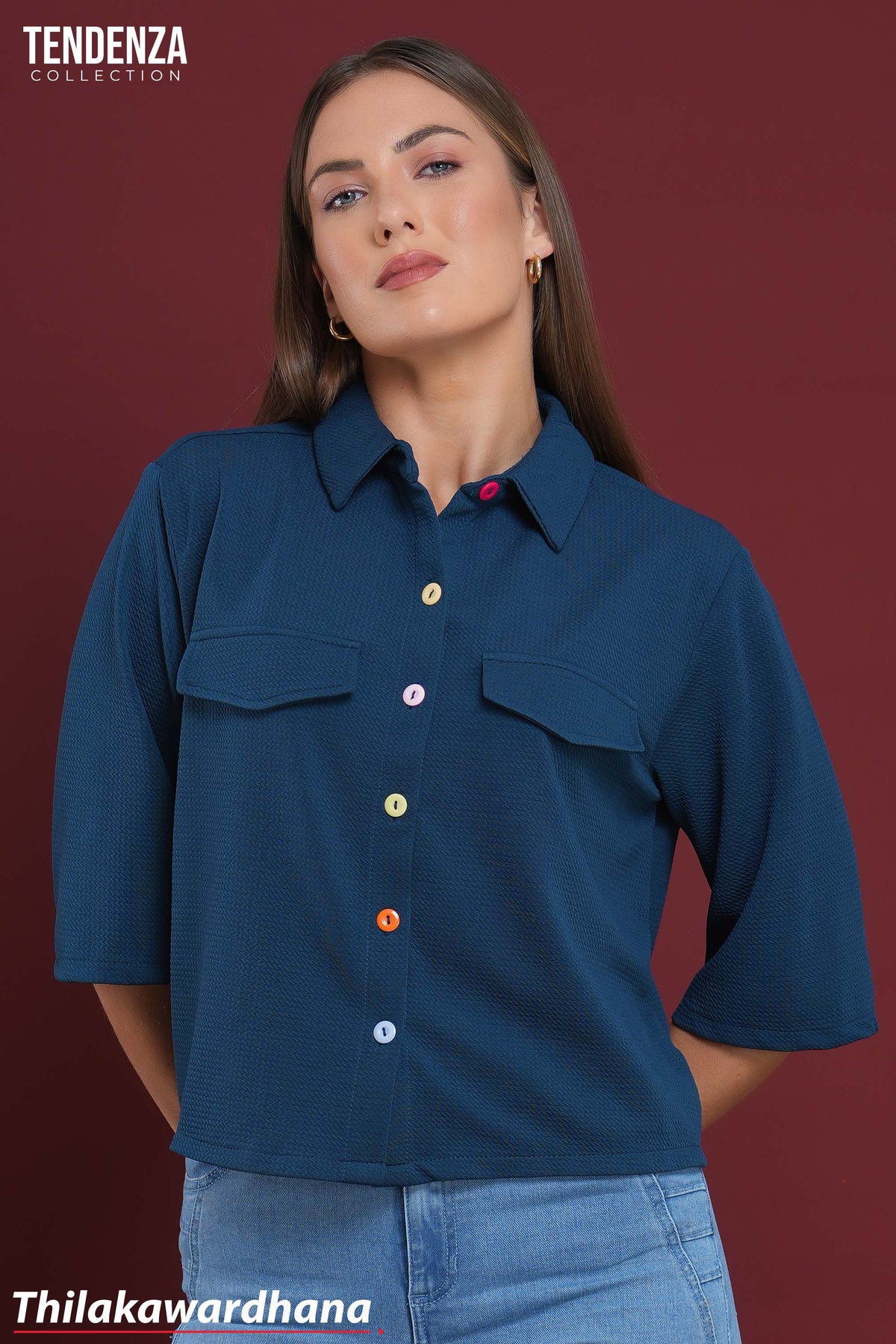 Tendenza Rainbow Button Oversized Crop Top