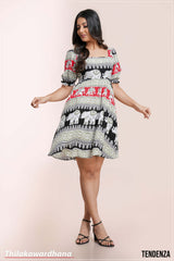 Tendenza Boho Elephant Print Puff Sleeve Dress