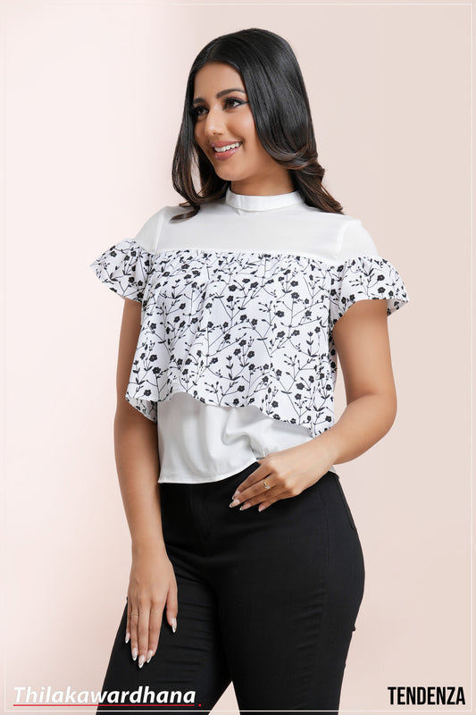 Tendenza Printed Ruffle Detailed Top