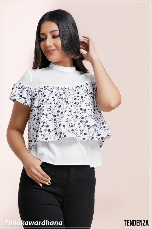 Tendenza Printed Ruffle Detailed Top