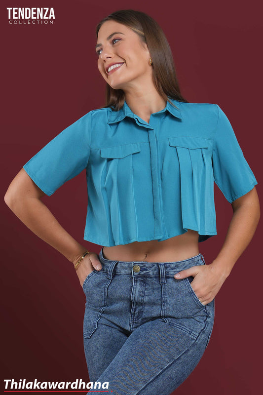 Tendenza Short Sleeve Pleated Cropped Shirt