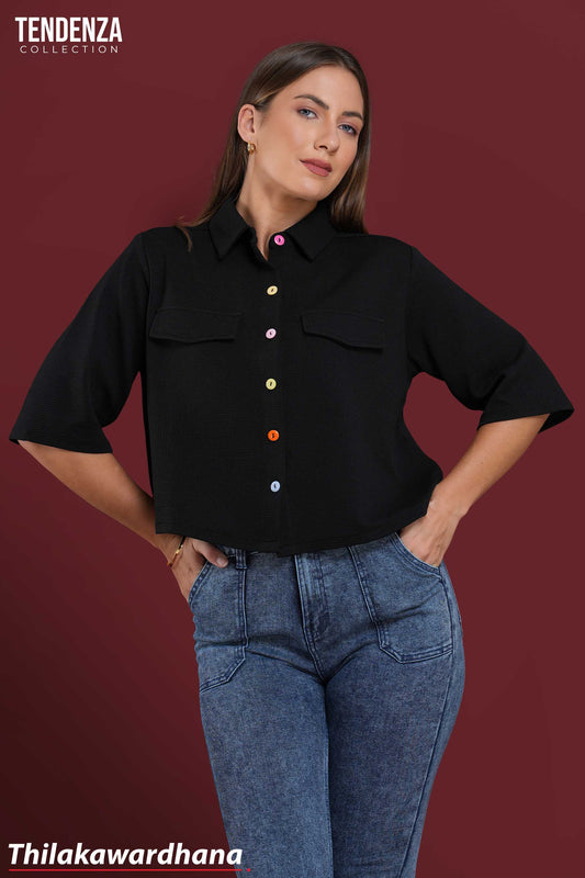 Tendenza Rainbow Button Oversized Crop Top