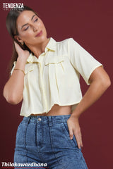 Tendenza Short Sleeve Pleated Cropped Shirt