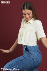 Tendenza Short Sleeve Pleated Cropped Shirt