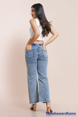 Easy Fit Raw Hem Light Washed Jean
