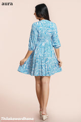 Aura Turquoise Wave Tiered Dress