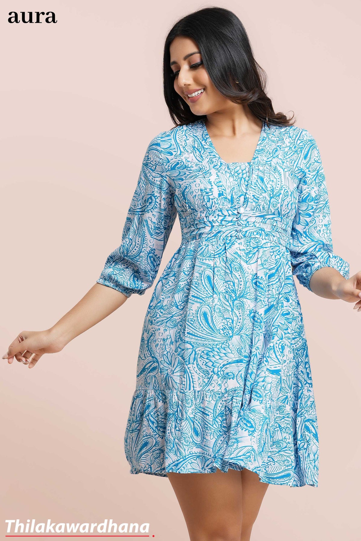 Aura Turquoise Wave Tiered Dress