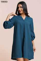 Aura Teal Balloon Sleeve Shirt Dress