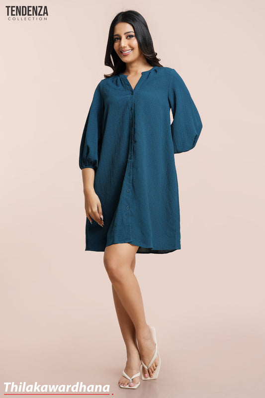 Aura Teal Balloon Sleeve Shirt Dress