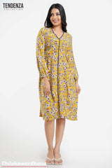 Tendenza Piping Detailed Long Sleeve Printed Dress