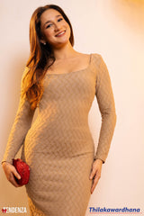 Tendenza Square Neck Long Sleeve Bodycon Dress