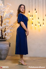 Tendenza V Neck Flared Sleeve Midi Dress