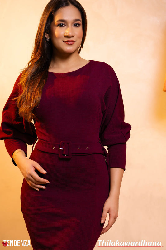 Tendenza Batwing Sleeve Belted Midi Dress