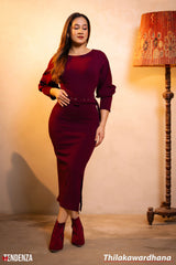 Tendenza Batwing Sleeve Belted Midi Dress