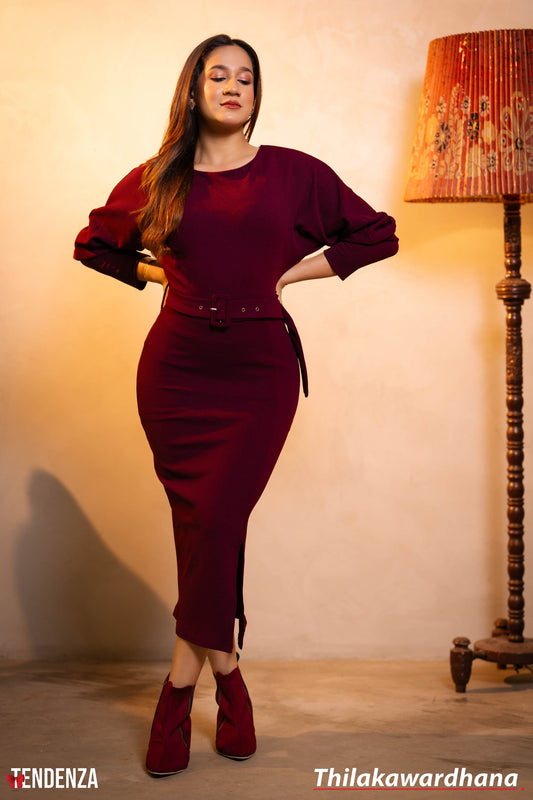 Tendenza Batwing Sleeve Belted Midi Dress